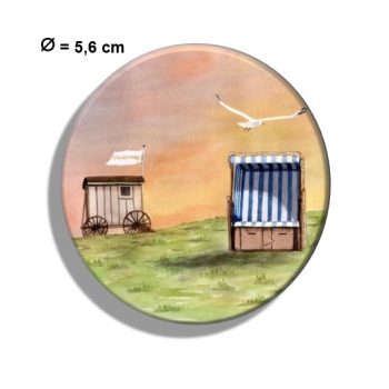 Kühlschrankmagnet m. Flaschenöffner  Aquarell Maritim Kunst Druck Kunstdruck Nordsee Insel Norderney Strandkorb Badekarren Strand Meer Dünen
